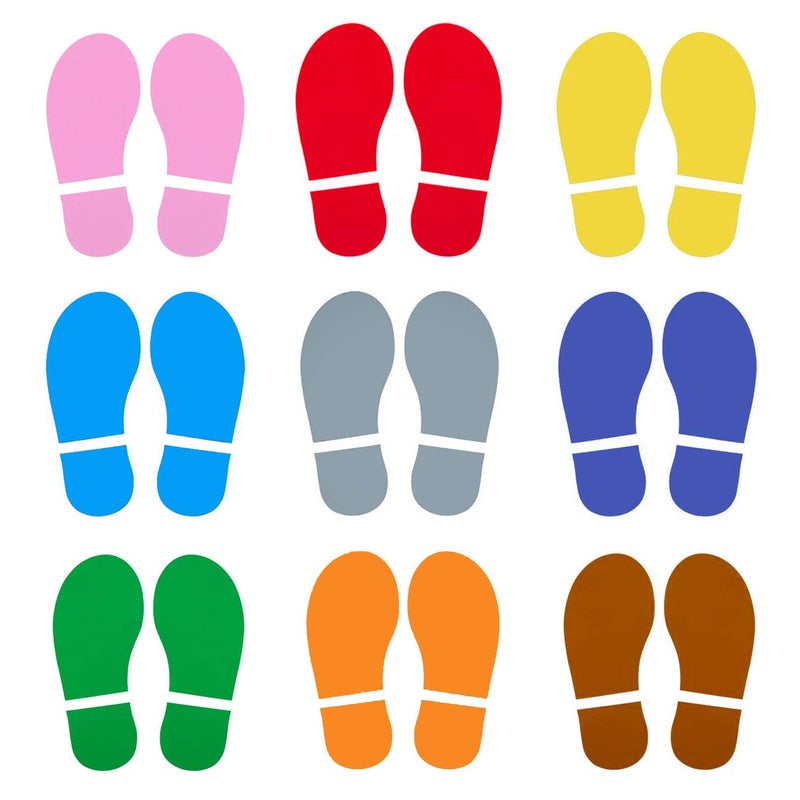 MixTeach 45 Pairs 90 Prints Kids Shoes Decals Footprint Stickers Decals Floor Wall Stairs for Class, Dance Studio, Floor Stickers Party Decoration Celebrate St. Patrick's Day (Mix-Color) - Image 1